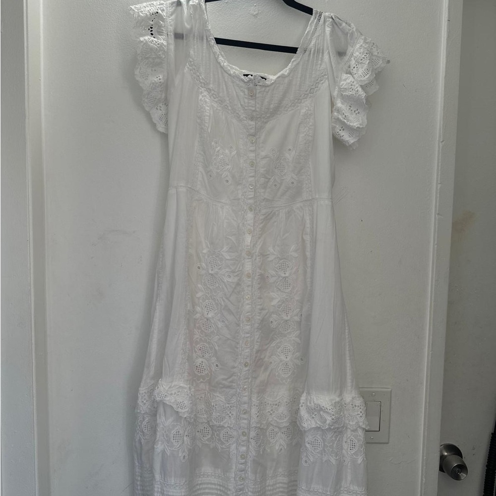 J. Crew White Eyelet Button-Front Maxi Dress with Ruffle Hem - Picture 4 of 8
